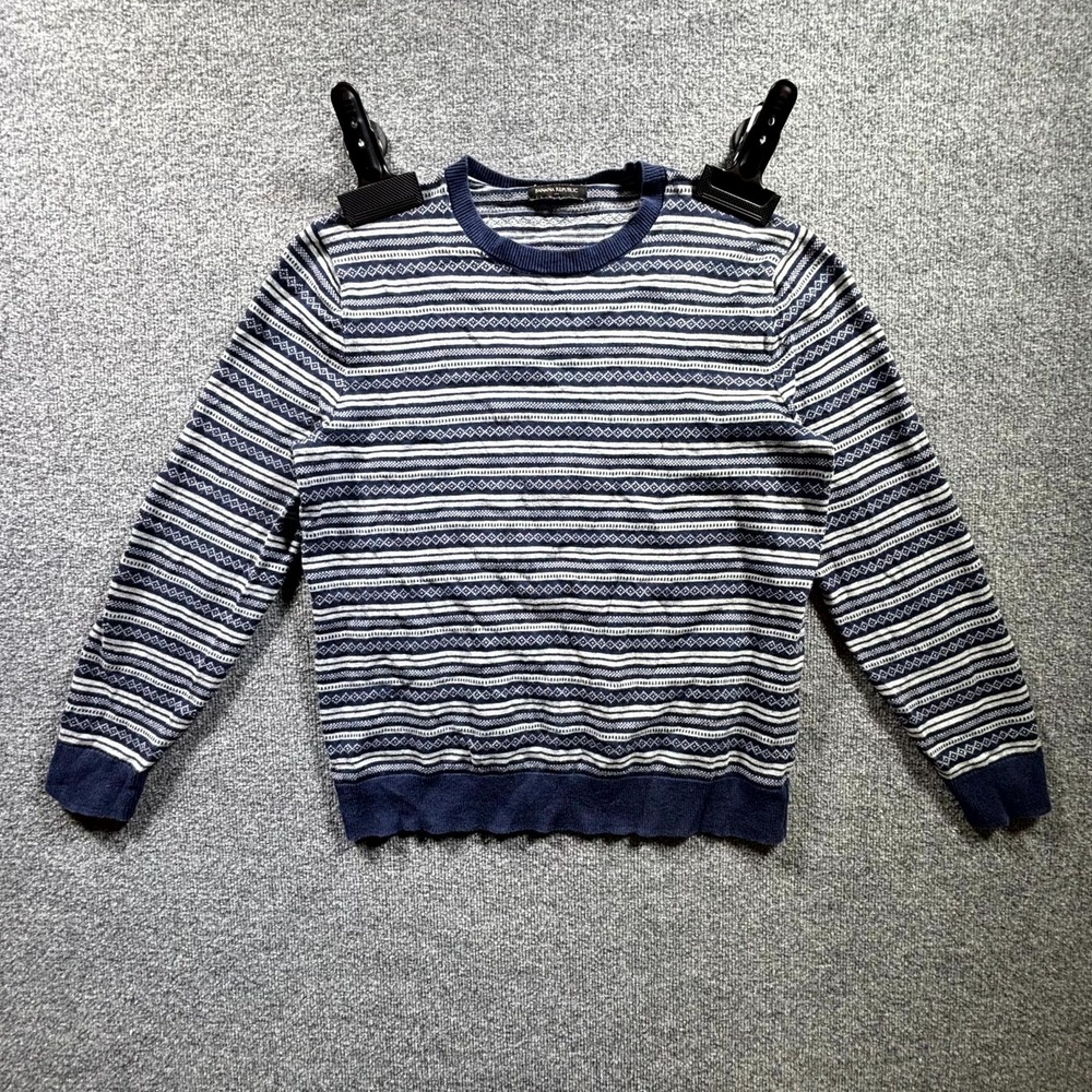 Banana Republic Sweater Mens Large Blue White Geometric Striped Cotton Pullover